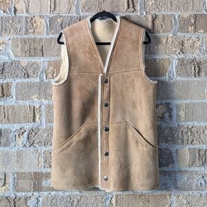 VTG 1960s Bergdorf Goodman Shearling Snap Front Long Line Vest
